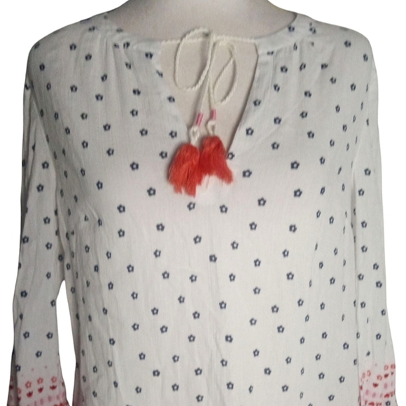 Boden Cotton Lightweight Floral Print Tie Neck Peasant Blouse Size 4 - Picture 2 of 8